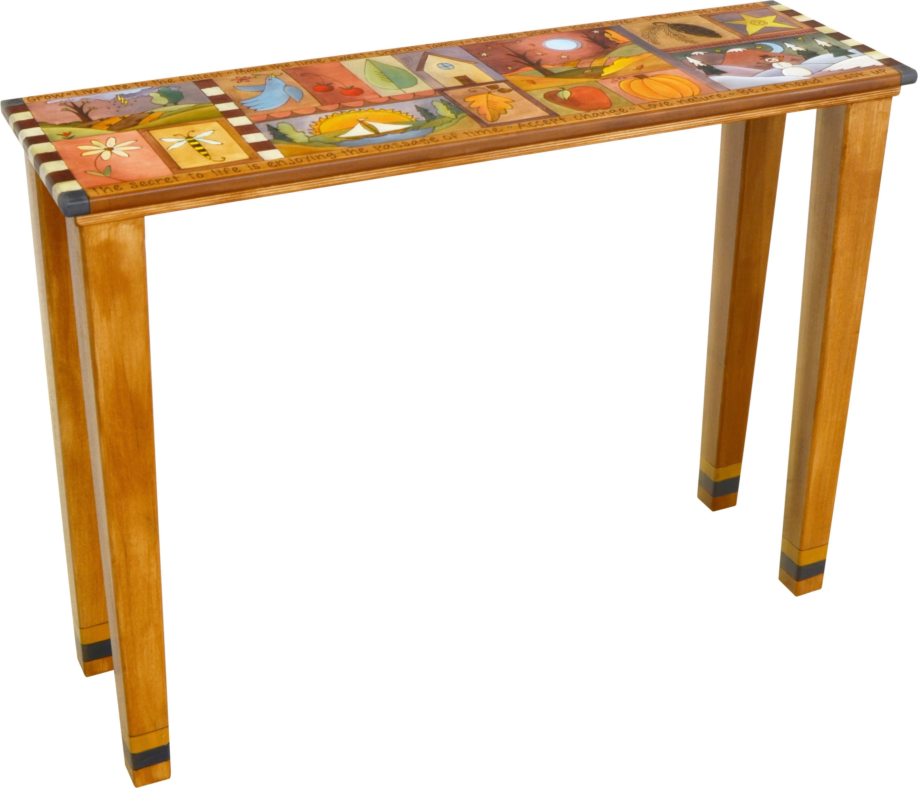 Sticks handmade console table with colorful life icons