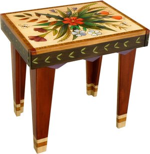 Rectangular End Table –  Beautiful end table with rich hues and floral motifs