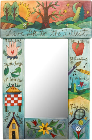 Small Mirror –  "Live Life to the Fullest" mirror with sun and moon over the tree of life motif