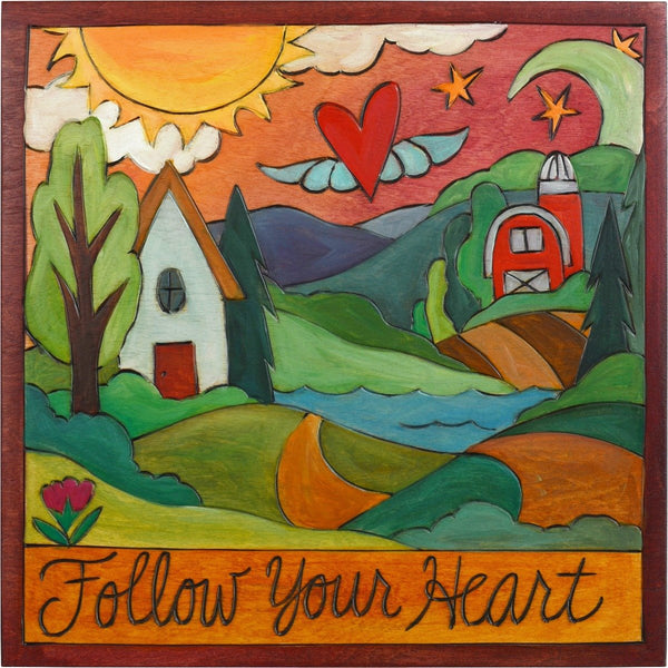 10"x10" Plaque –  "Follow your heart" home farm landscape motif