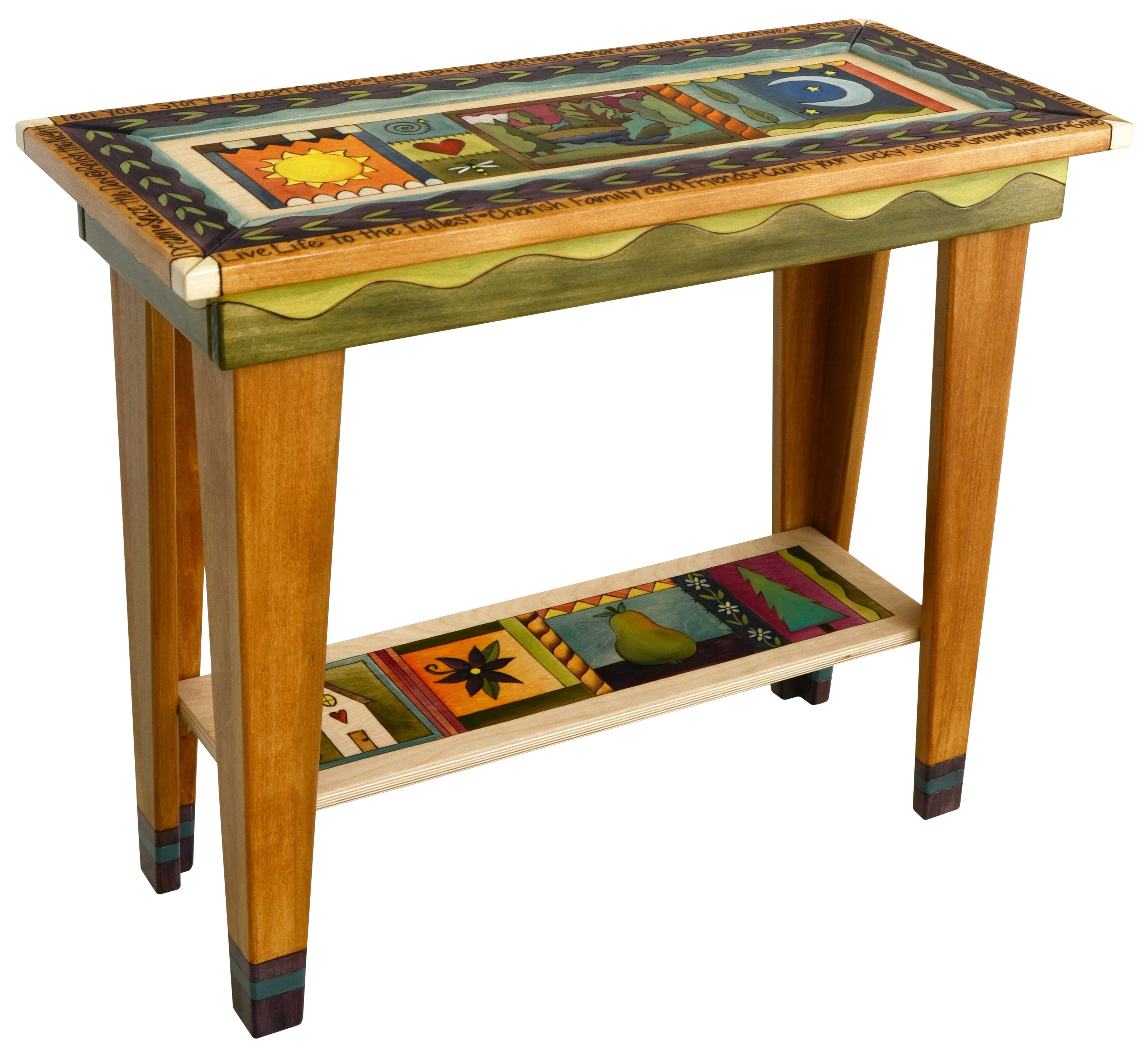 Sticks handmade sofa table with colorful life icons