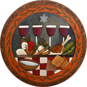 Sticks Handmade 20"D lazy susan with wine goblets, a festive meal and the star of david