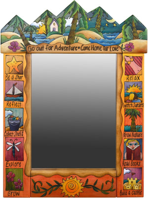 Medium Mirror –  "Go out for Adventure/Come Home for Love" mirror with sunny paradise on tropical island motif