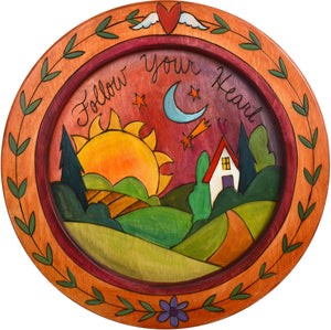 16" Round Tray –  Follow your Heart round tray with sunset on the horizon motif