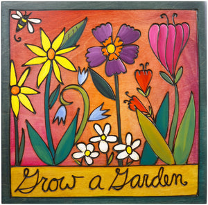 Sticks handmade wall plaque with "Grow a Garden" quote and floral imagery