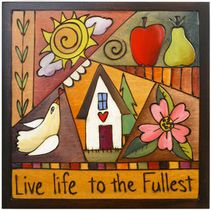 Sticks handmade wall plaque with "Live Life to the Fullest" quote and colorful quilt design