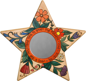 Star Shaped Mirror –  "Take Time to Smell the Flowers" star-shaped mirror with beautiful floral motif