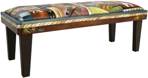 Sticks handmade 4' bench with colorful folk art imagery