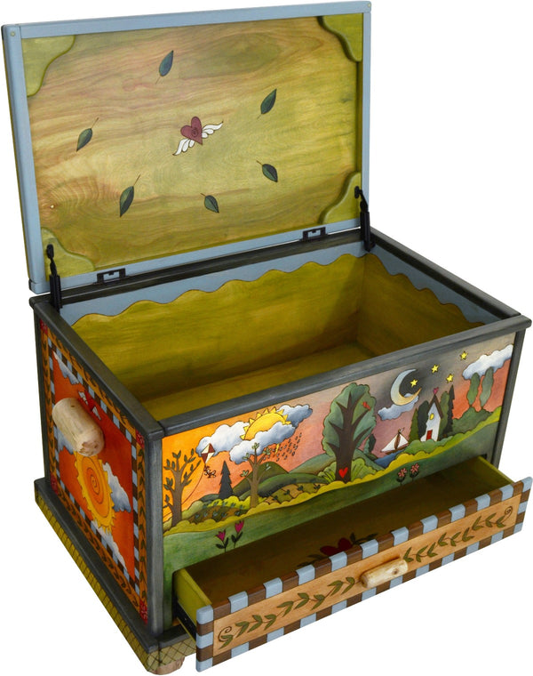 Chest with Drawer –  "Treasures" chest with drawer with four seasons landscapes motif