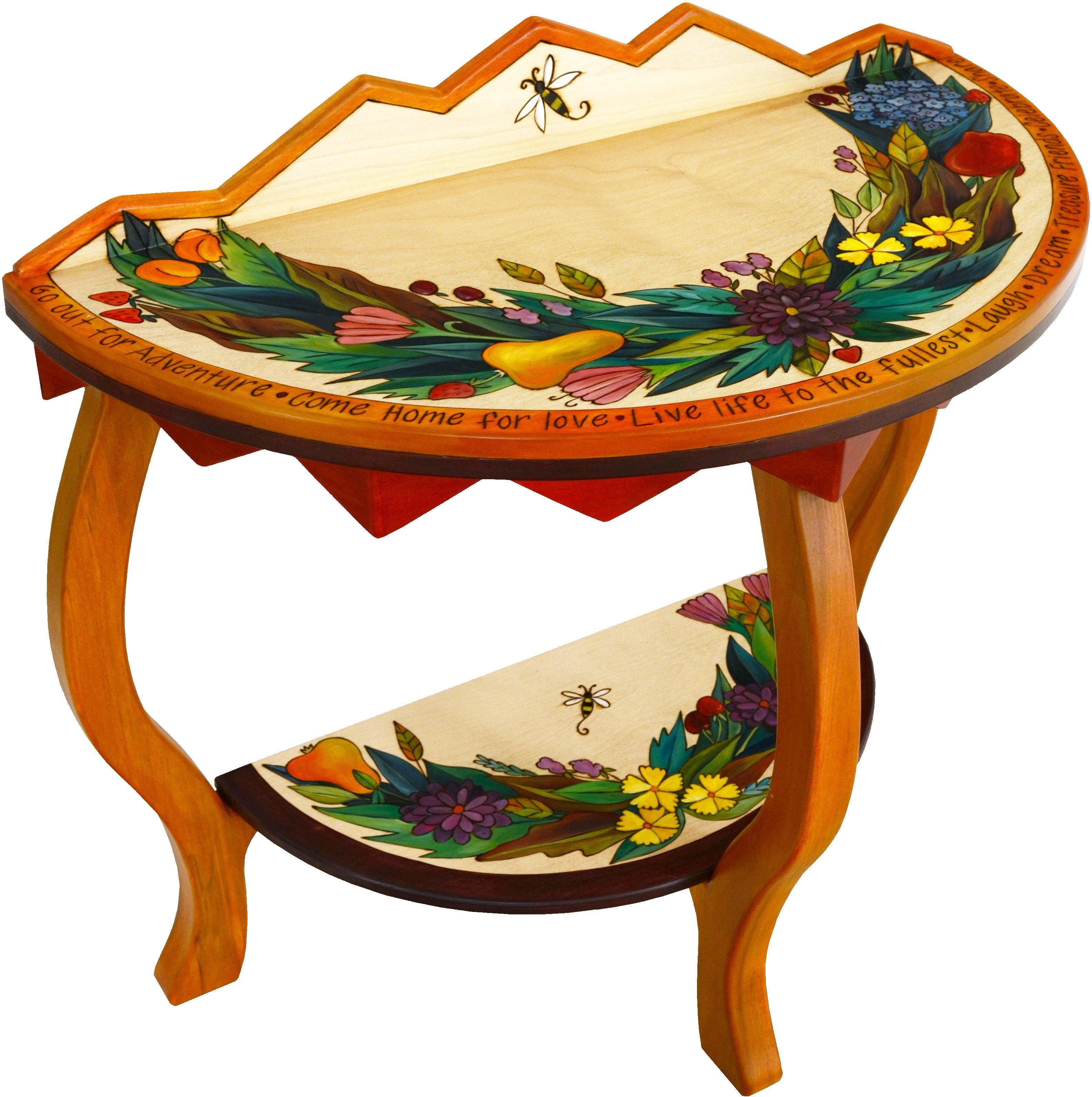 Small Half Round Table –  Pretty half round table with floral and fruit motifs