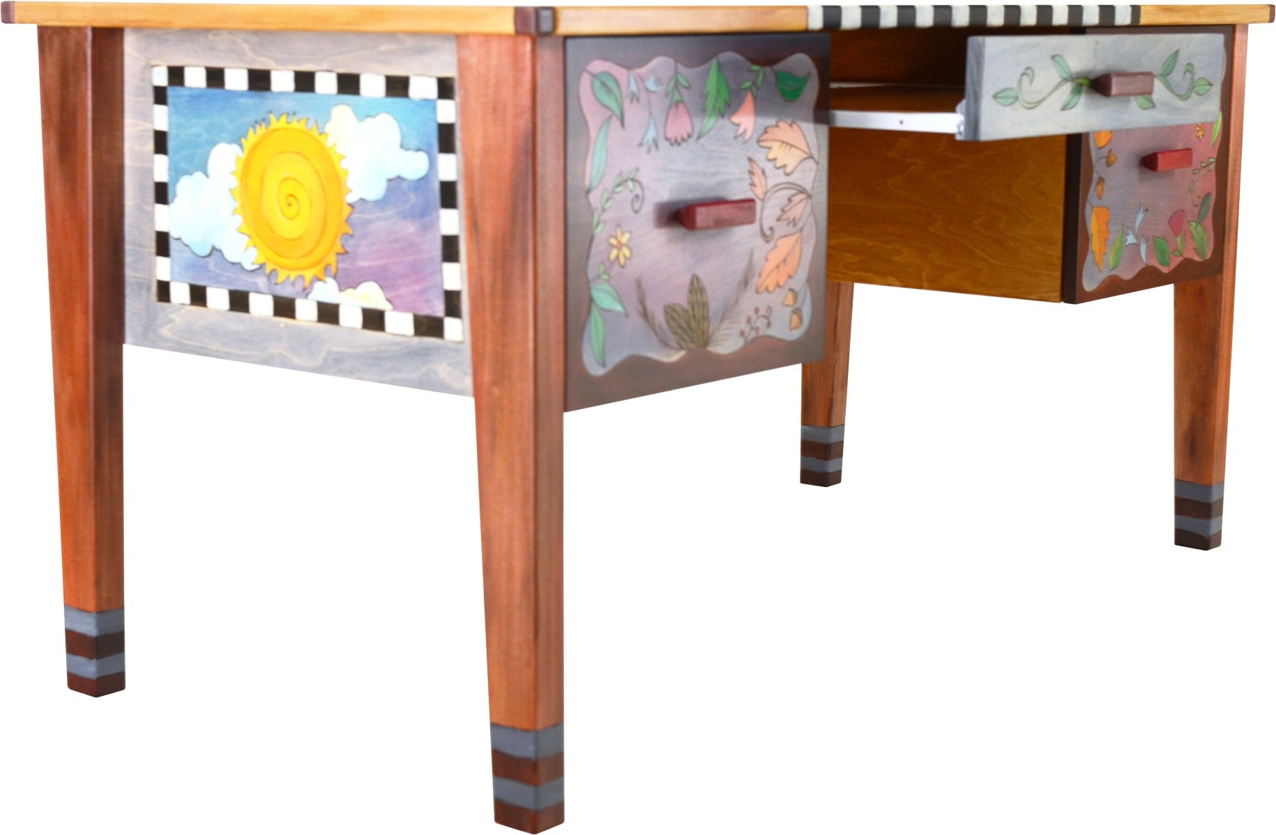 Large Desk –  Beautiful and vibrant oversized desk with a four seasons landscape and coordinating floral designs