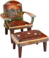 Friedrich's Chair and Matching Ottoman –  Lovely landscape motif with a sunset on a hillside