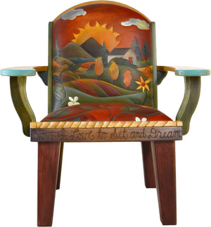 Friedrich's Chair and Matching Ottoman –  Lovely landscape motif with a sunset on a hillside