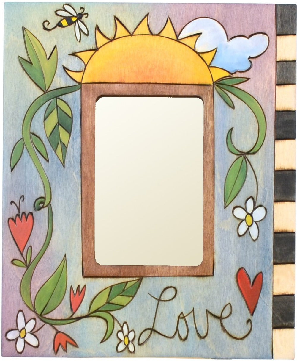 Sticks handmade picture frame with floral vine and word 