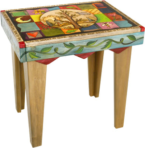 Rectangular End Table –  Lovely end table with tree of life and colorful block icons