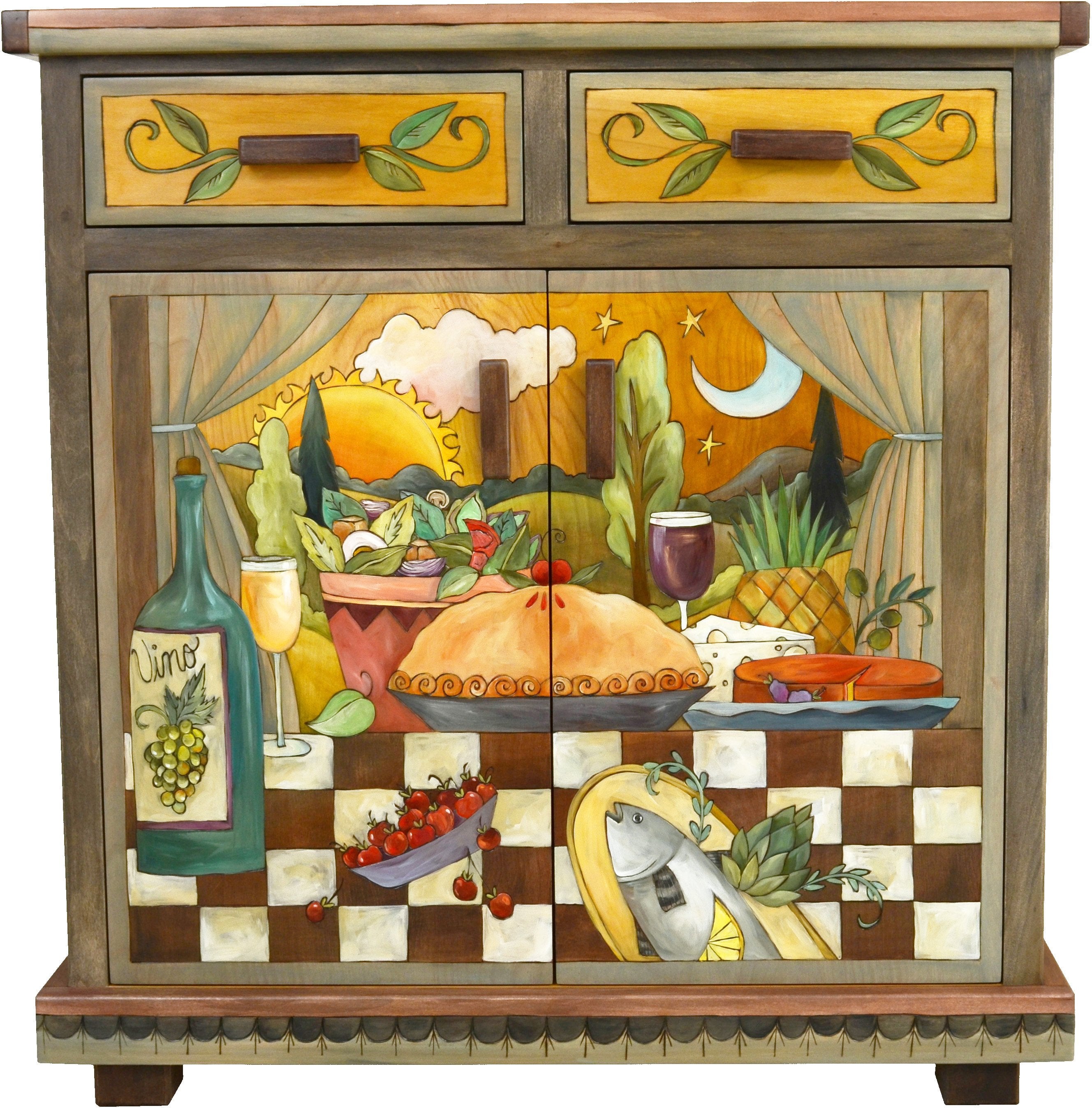 Small Buffet –  Small buffet with food in the kitchen with sun and moon in the sky motif