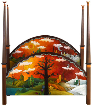 Queen Bed with Posts –  Changing Seasons queen bed with posts with scenes of the four seasons motif