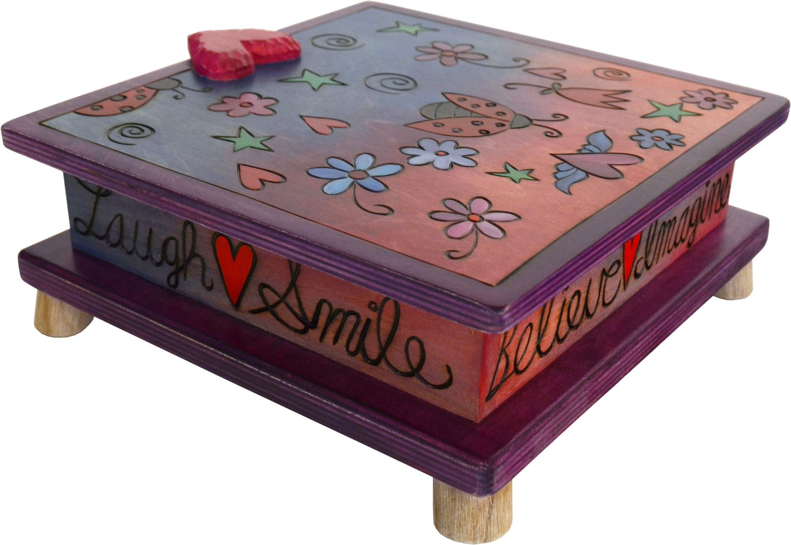 Keepsake Box – Cute pink and purple box with ladybugs, flowers, and hearts design