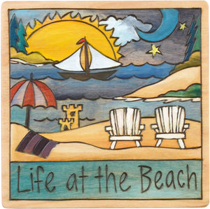 7"x7" Plaque –  "Life at the beach" relaxing shoreline motif 