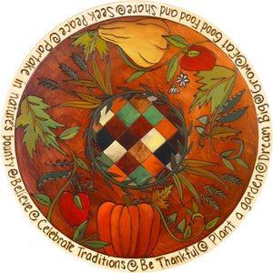 Sticks Handmade 20"D lazy susan with fall harvest design in rich hues