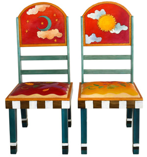 Sticks handmade chairs with vibrant folk art imagery