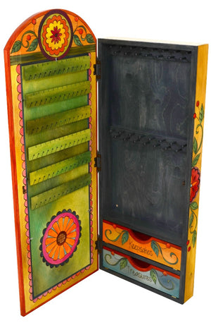 Jewelry Cabinet –  "Keepsakes/Treasures" jewelry cabinet with bright floral motif