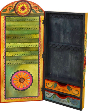 Jewelry Cabinet –  "Keepsakes/Treasures" jewelry cabinet with bright floral motif