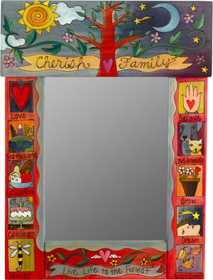 Medium Mirror –  "Cherish Family" mirror with sun, moon and family tree motif