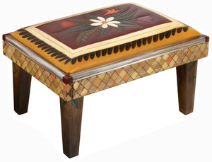 Ottoman –  Beautiful floral spray leather ottoman design with scallop and crosshatch accents main view