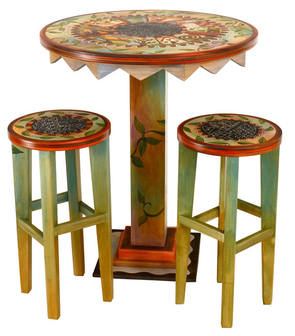 Bar Height Table –  "Follow Your Heart" bar height table with home and tree of life motif