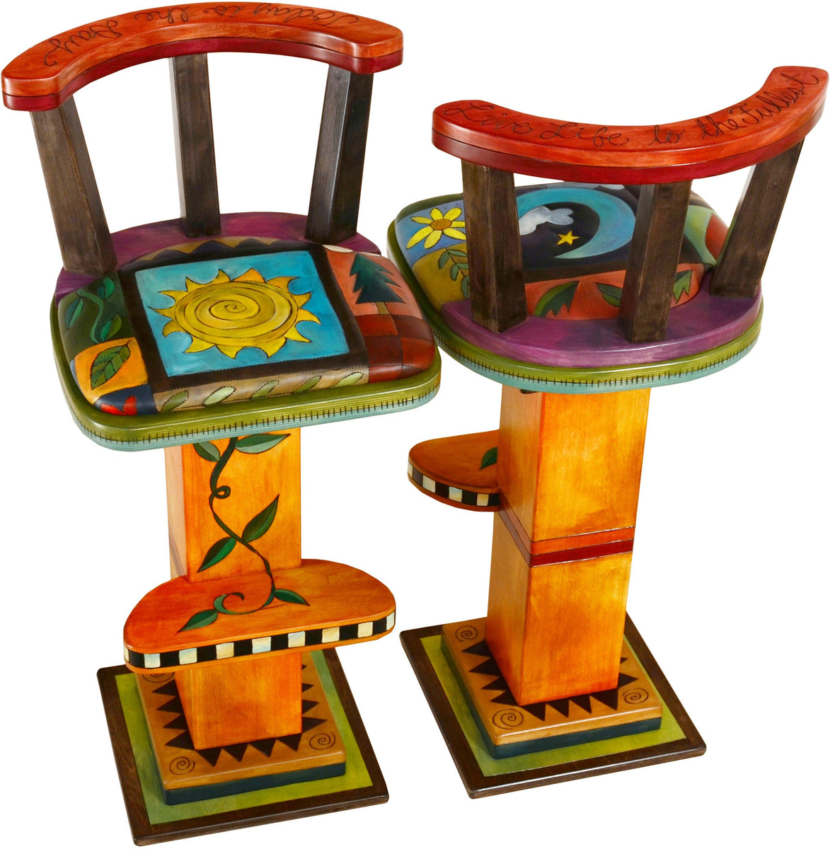 Stool Set With Backs and Leather Seats D74696 | Sticks Handmade