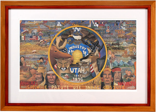 Framed Utah Flag Lithograph –  Beautiful litho print honoring the state of Utah encased in a handcrafted frame