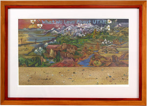Framed WWLA Utah Lithograph –  "What We Love about Utah" framed lithograph with Utah landscape motif