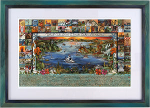 Framed WWLA Lake Geneva Lithograph –  "What We Love About Lake Geneva" litho print in a handcrafted Sticks frame