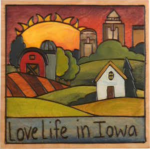 7"x7" Plaque –  "Love life in Iowa" Des Moines and countryside motif