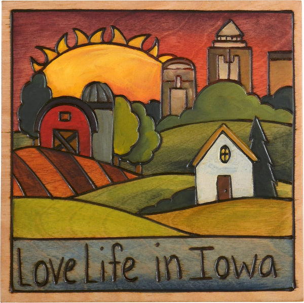 7"x7" Plaque –  "Love life in Iowa" Des Moines and countryside motif