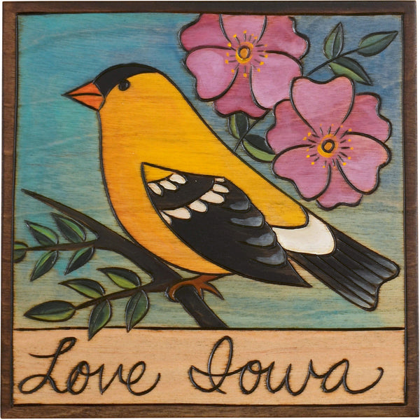 7"x7" Plaque –  Iowa's state bird and flower motif