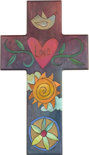 Cross Plaque –  Love cross plaque with sun and heart motif