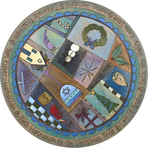 Sticks Handmade 20"D lazy susan with Hannukah holiday icons in blue and indigo hues