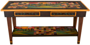 Sticks handmade 5' sofa table with drawers and contemporary folk art design