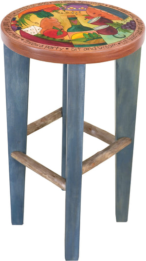 Round Stool –  Banquet themed stool with bright colors and natural birch supports