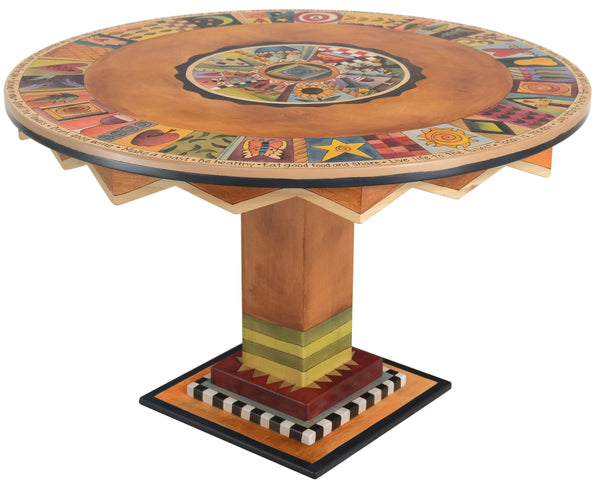 Sticks handmade dining table with colorful folk art imagery