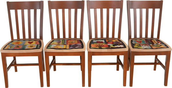 Pops Chair Set –  Dining chair set with color block icons and symbols on each seat