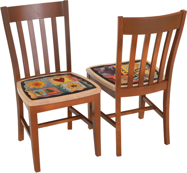 Sticks handmade chairs with colorful folk art imagery