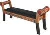 Rolled Arm Bench with Leather Seat –  Rolled arm bench with leather seat with beautiful contemporary floral motif. Side view