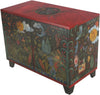 Media Buffet –  Beautiful folk art media cabinet with rolling landscapes and colorful symbols