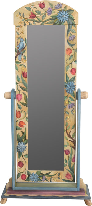 Wardrobe Mirror on Stand –  Elegant wardrobe mirror on stand with bright floral motif