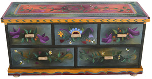 Large Dresser –  Dark dresser with bright sun and moon motif on sides