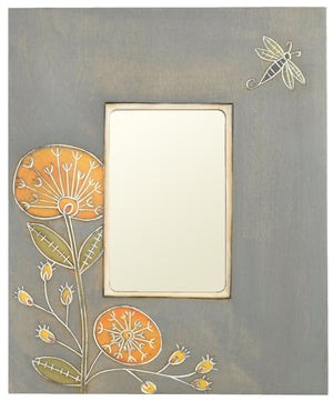 4"x6" Picture Frame – Light and bright blue and yellow contemporary floral design with a dragonfly flying about