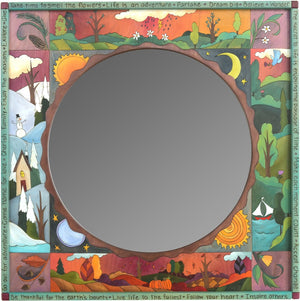 Square Mirror –  "Be Thankful for Earth's Bounty" mirror with colorful scenes of the four seasons motif